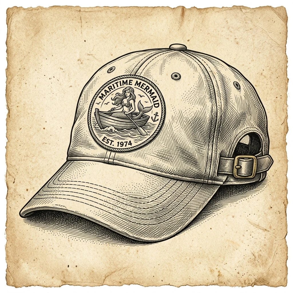The Idle Hour Embroidered Hat vintage woodcut sketch